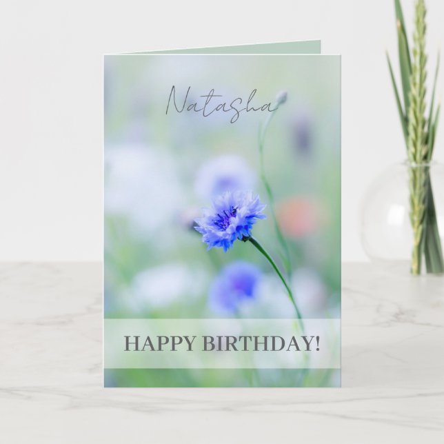 Blue Cornflower Personalized Happy Birthday  Card (Front)
