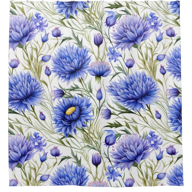 Blue Cornflower Seamless Pattern, Blue Floral (Front)