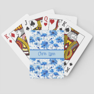 Blue Cornflower Type Floral Pattern Playing Cards