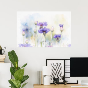 Blue Cornflower Watercolor Style Art Print