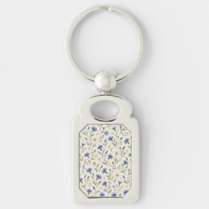 Blue Cornflowers and Ivory Daisies on Cream Keychain