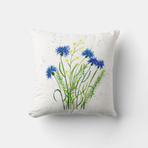 Blue cornflowers floral watercolor pretty Flowers Throw Pillow