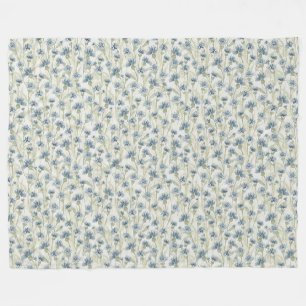 Blue Cornflowers Light Sage Green Fleece Blanket