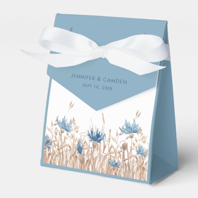 Blue Cornflowers & Wheat Field Wedding  Favor Box (Front Side)