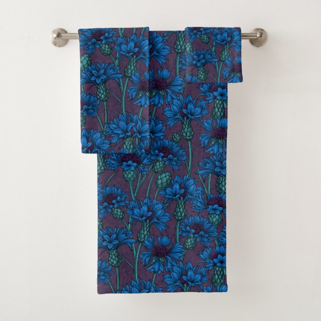 Blue cornflowers, wild flowers bath towel set (Insitu)