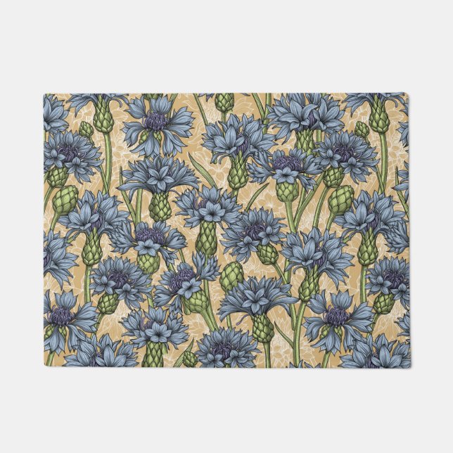 Blue cornflowers, wild flowers on honney yellow doormat (Front)