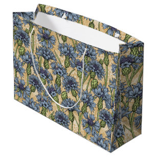 Blue cornflowers, wild flowers on honney yellow large gift bag