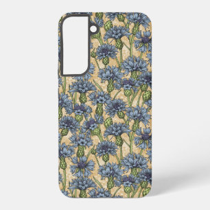 Blue cornflowers, wild flowers on honney yellow samsung galaxy case