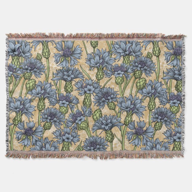 Blue cornflowers, wild flowers on honney yellow throw blanket (Front)