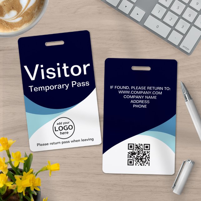 Blue Corporate Visitor Pass ID QR Code Custom Logo Badge (Creator Uploaded)