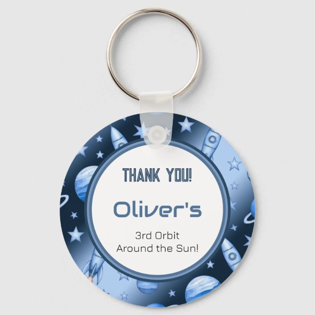 Blue Cosmic Celestial Rocket Odyssey Keychain (Front)