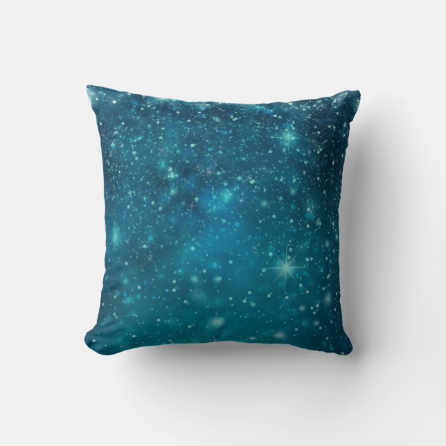 Blue Cosmic Spacey Starry Sky Throw Pillow (Front)