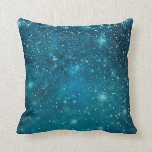 Blue Cosmic Spacey Starry Sky Throw Pillow