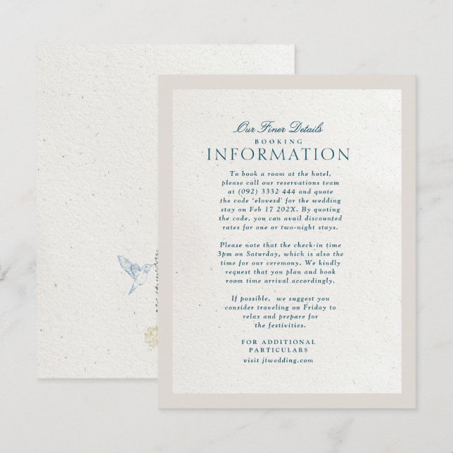 Blue Cotswolds Faux Handmade Paper Details Wedding Enclosure Card (Front/Back)