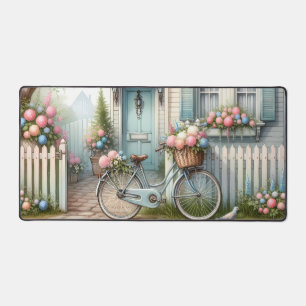 Blue Cottage Bike with Spring Flower Basket Desk Mat