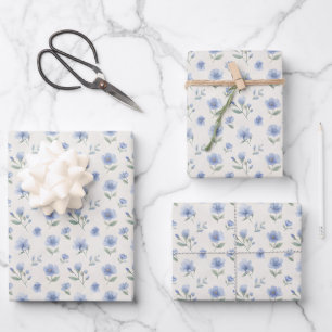 Blue Cottagecore Wildflowers Botanical Print  Wrapping Paper Sheet