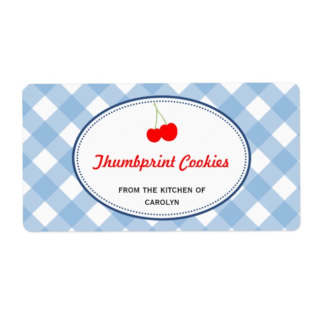 Blue country gingham pattern red cherry food (Front)