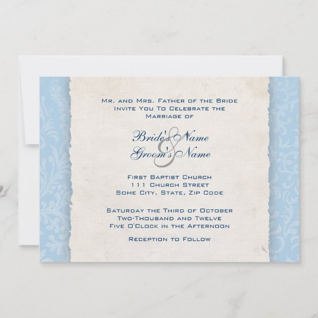 Blue Country Photo Wedding Invitation (Front)