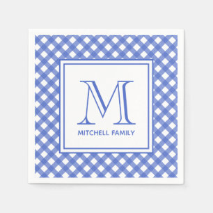 Blue Country Style Gingham Pattern Monogram Napkin