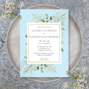 Blue Couples Baby Boy Shower Eucalyptus Greenery Invitation