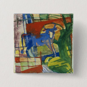 Blue Cow, 1914 (tempera on paper) 2 Inch Square Button