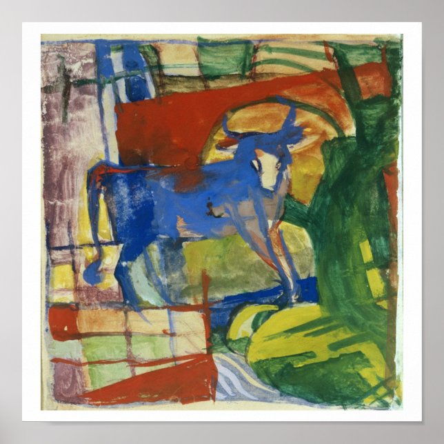 Blue Cow, 1914 (tempera on paper) Poster (Front)