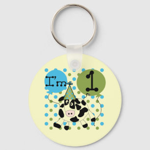 Blue Cow 1st Birthday Tshirts and Gifts Keychain