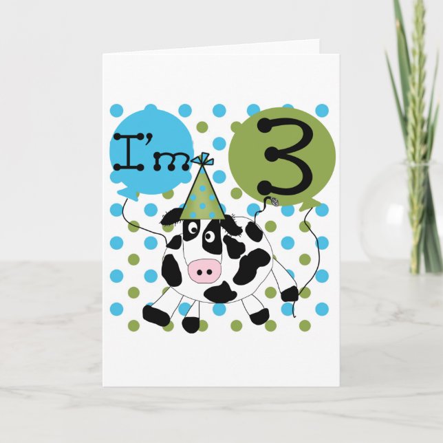 Blue Cow 3rd Birthday Tshirts and Gifts Card (Front)