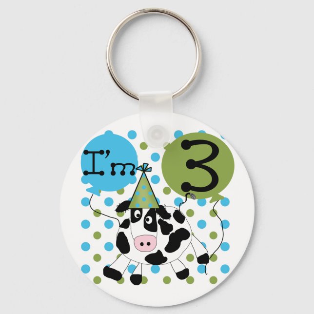 Blue Cow 3rd Birthday Tshirts and Gifts Keychain (Front)