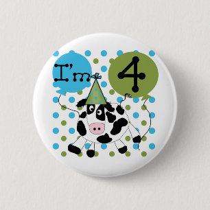 Blue Cow 4th Birthday Tshirts and Gifts 2 Inch Round Button