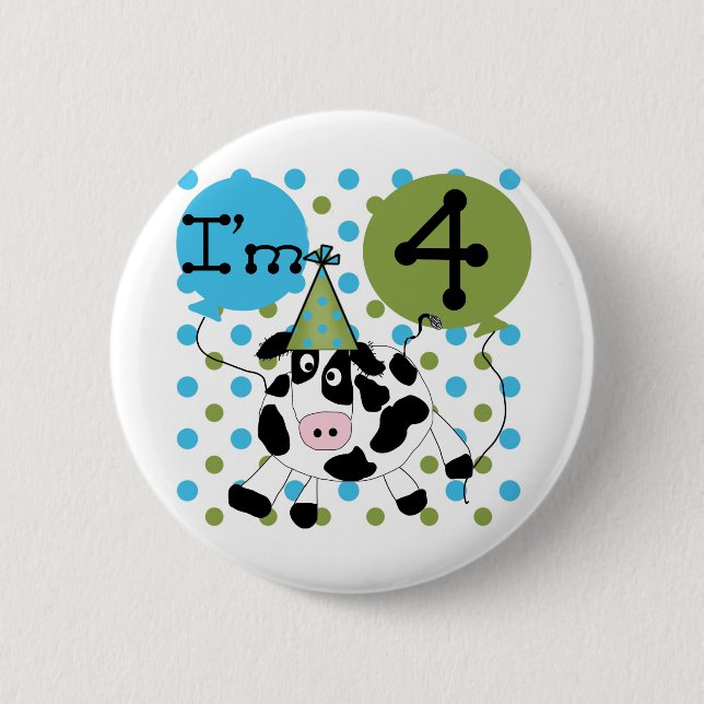 Blue Cow 4th Birthday Tshirts and Gifts 2 Inch Round Button (Front)