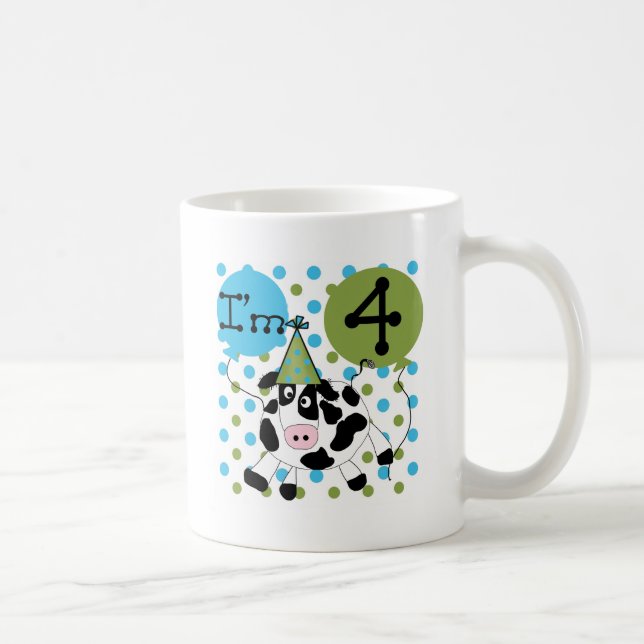 Blue Cow 4th Birthday Tshirts and Gifts Coffee Mug (Right)