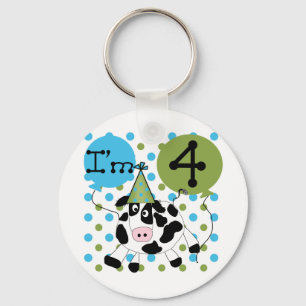 Blue Cow 4th Birthday Tshirts and Gifts Keychain