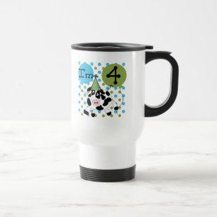Blue Cow 4th Birthday Tshirts and Gifts Travel Mug