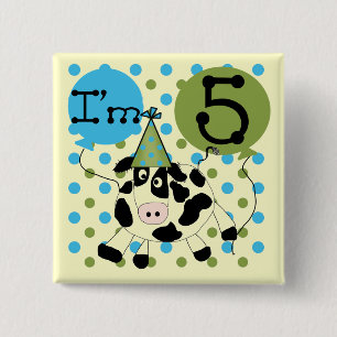 Blue Cow 5th Birthday Tshirts and Gifts 2 Inch Square Button