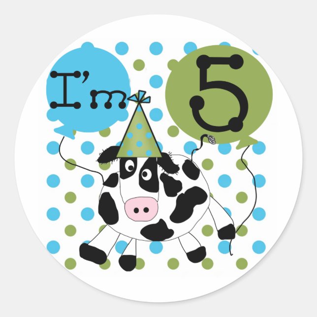 Blue Cow 5th Birthday Tshirts and Gifts Classic Round Sticker (Front)