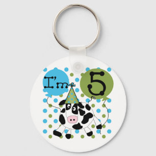 Blue Cow 5th Birthday Tshirts and Gifts Keychain