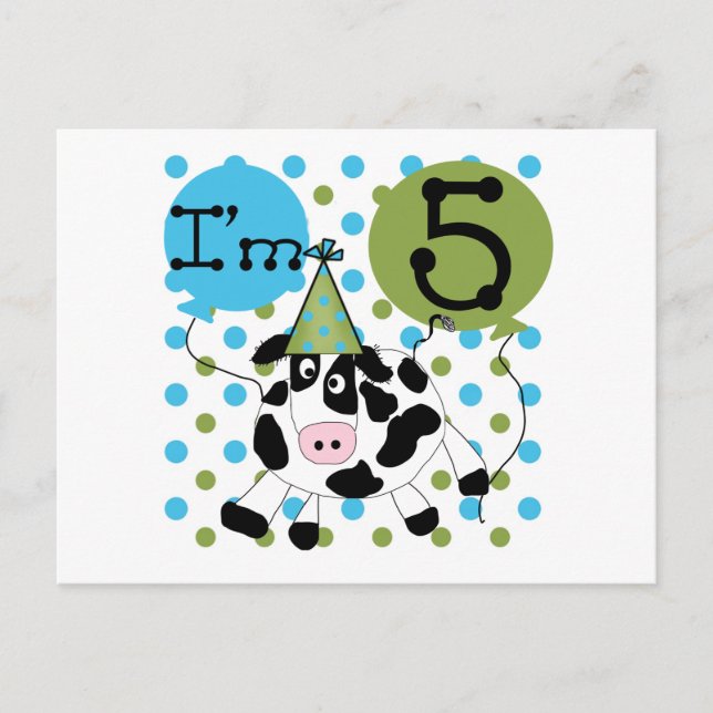 Blue Cow 5th Birthday Tshirts and Gifts Postcard (Front)