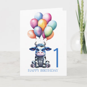 Blue Cow Birthday  Card