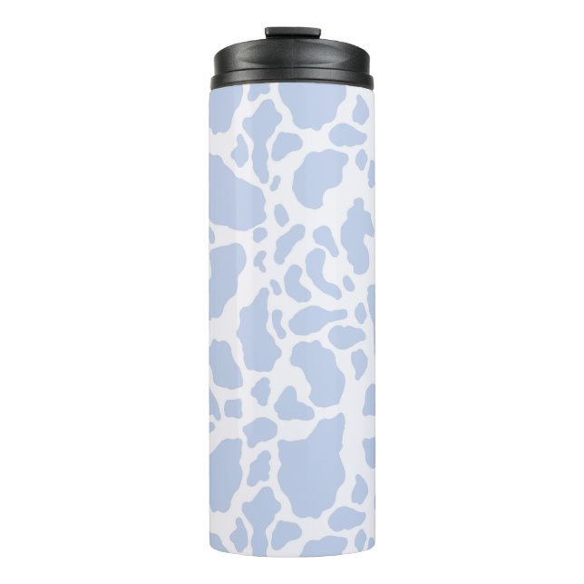 Blue Cow Spots Animal Print Pattern Thermal Tumbler (Front)