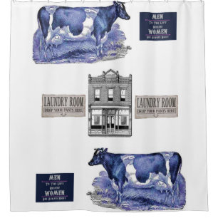 blue cow white showercurtain