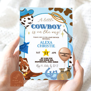Blue Cowboy Boy Baby Shower Invitation