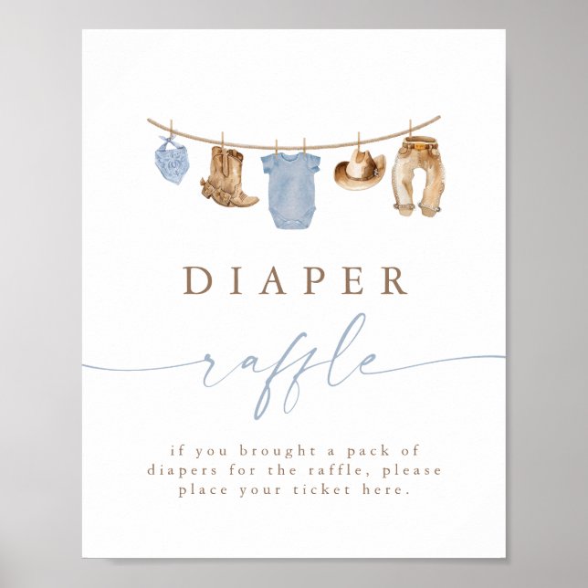 Blue Cowboy Clothesline Diaper Raffle Poster (Front)