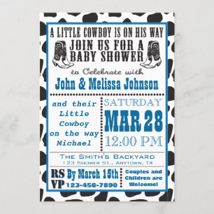 Blue Cowboy Cowprint Baby Shower invitations