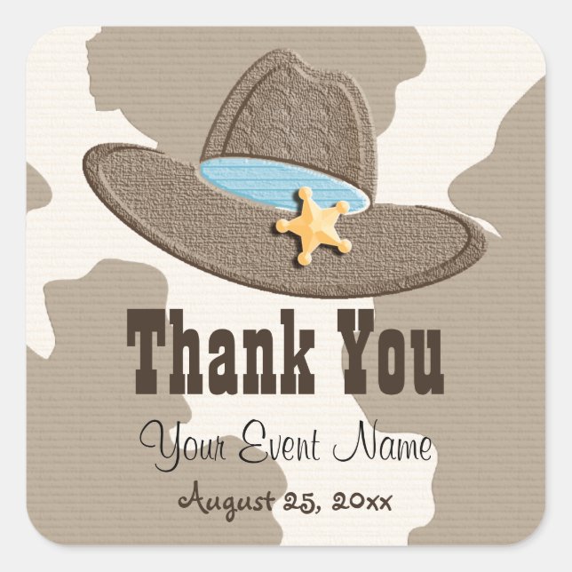 Blue Cowboy Hat Favour Labels Stickers (Front)