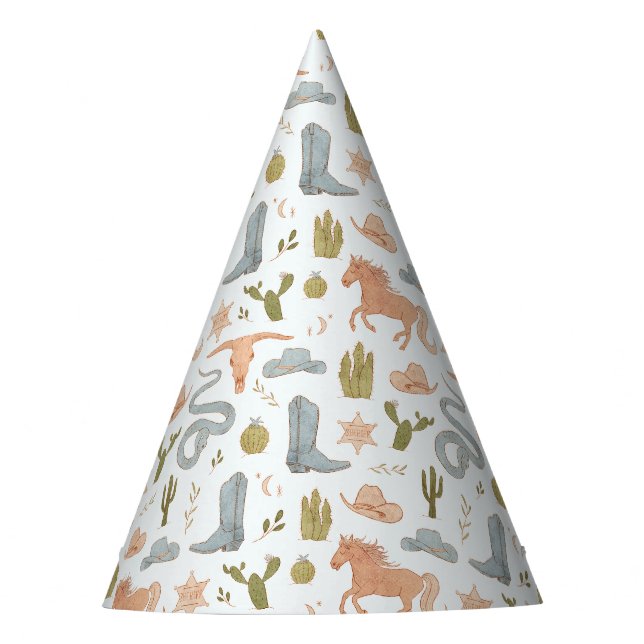 Blue Cowboy Western Birthday Party Hat (Front)