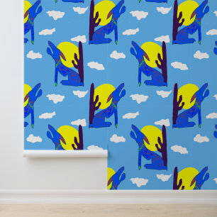 Blue Coyote Pattern Wallpaper