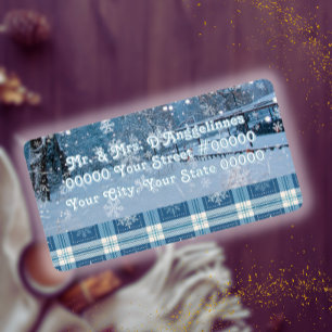 Blue Cozy Plaid Winter Address Label