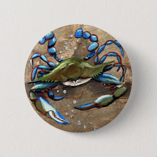 Blue Crab 2 Inch Round Button (Front)
