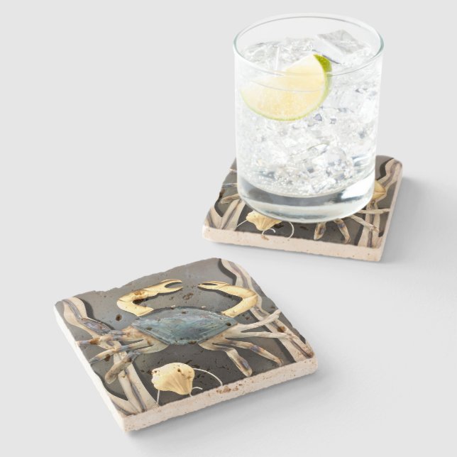 Blue Crab Abstract Art Stone Coaster (Side)